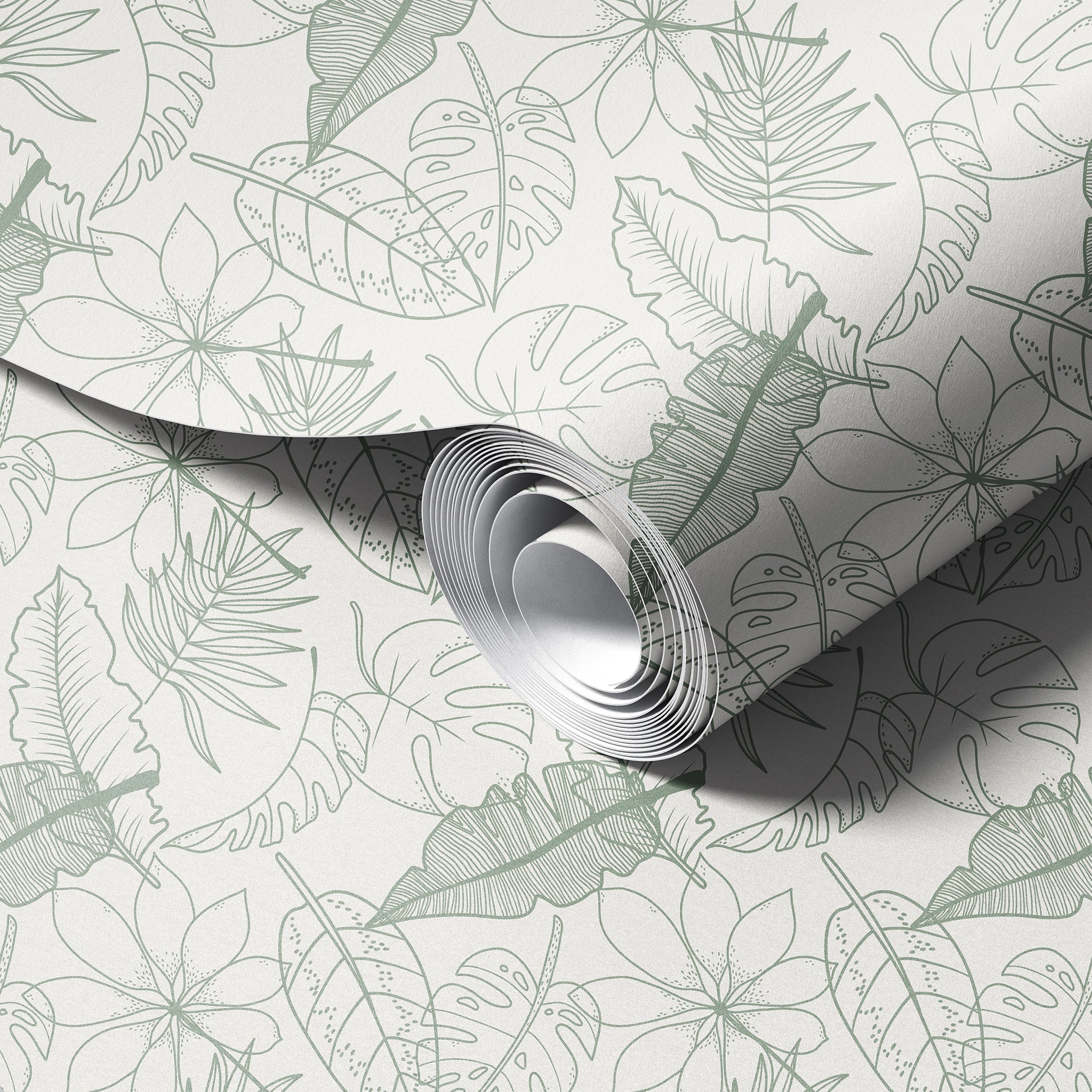 Hand Drawn Tropical Leaves peel and stick wallpaper room mockup